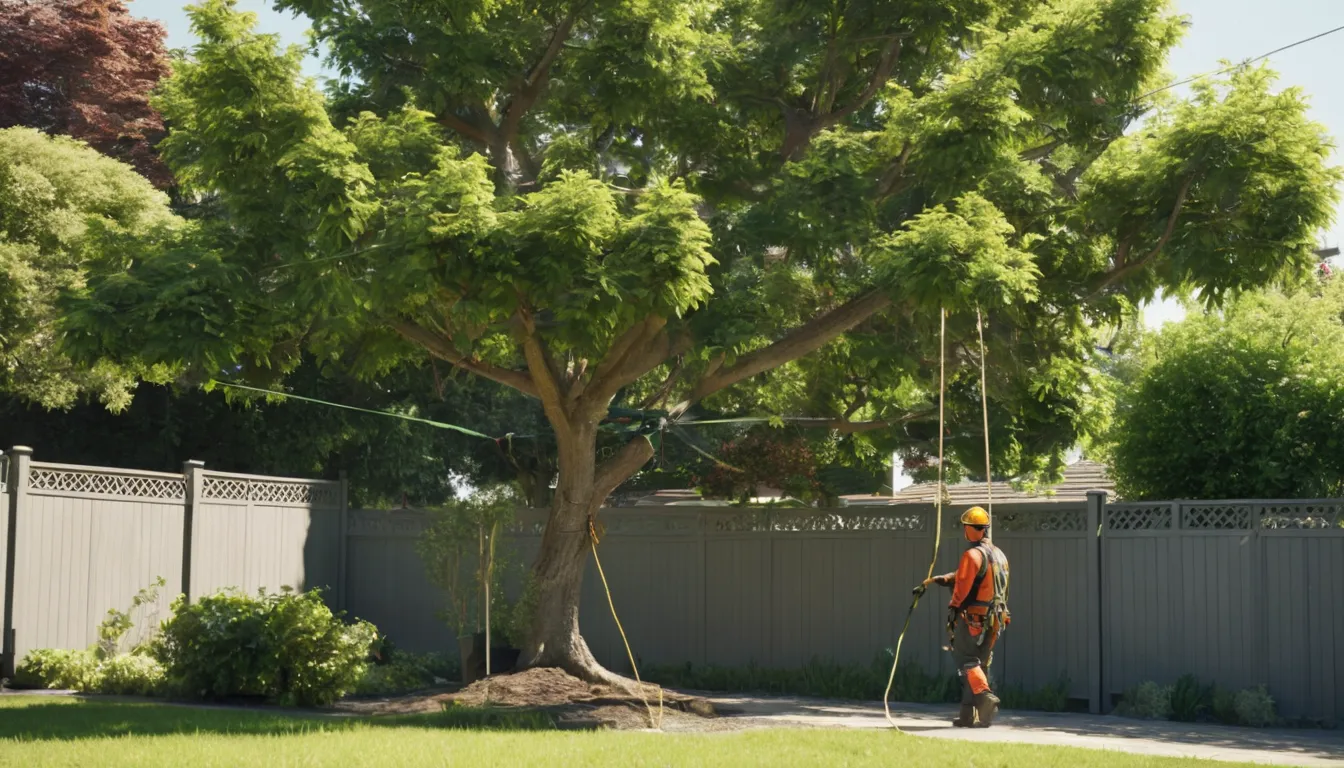 A tree removal provider working on a large backyard tree in Pevely